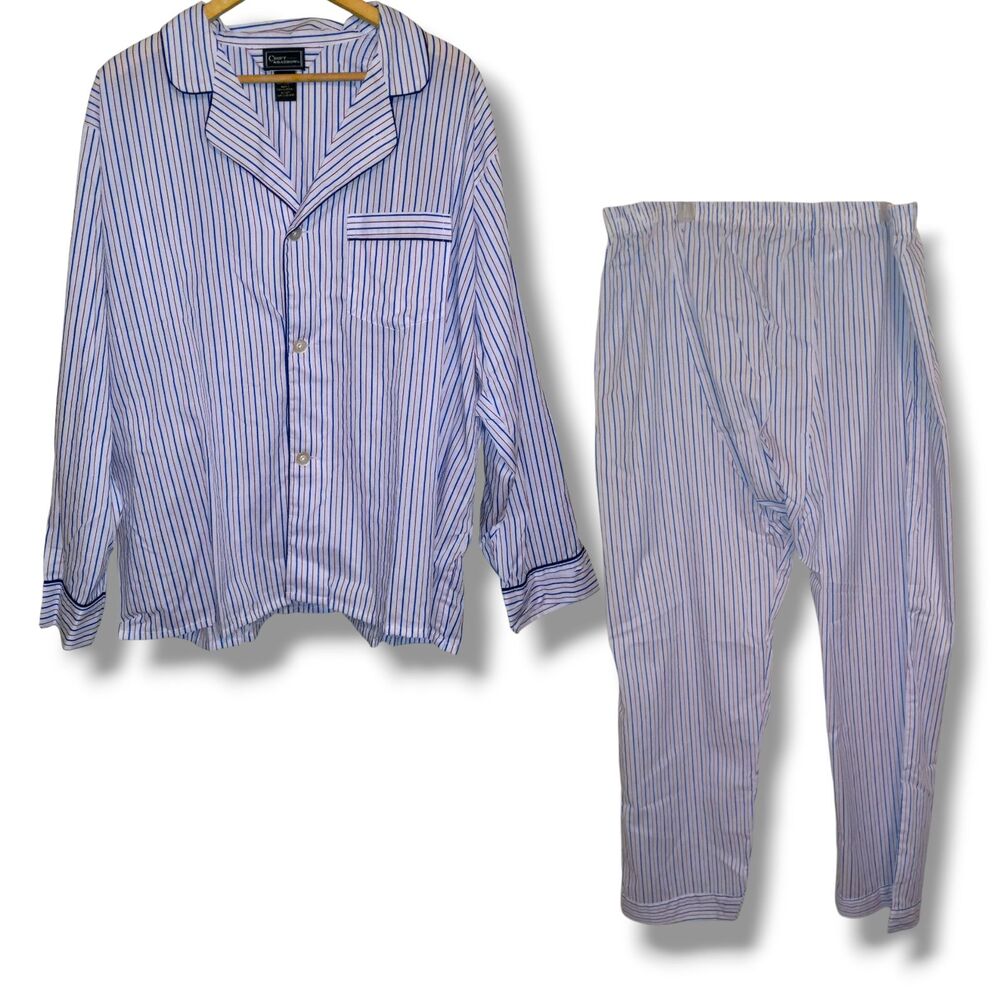 Vintage Croft & Barrow Pinstripe 2 Piece Pajama Set-Size 2X-Grandpa-Pocket-
